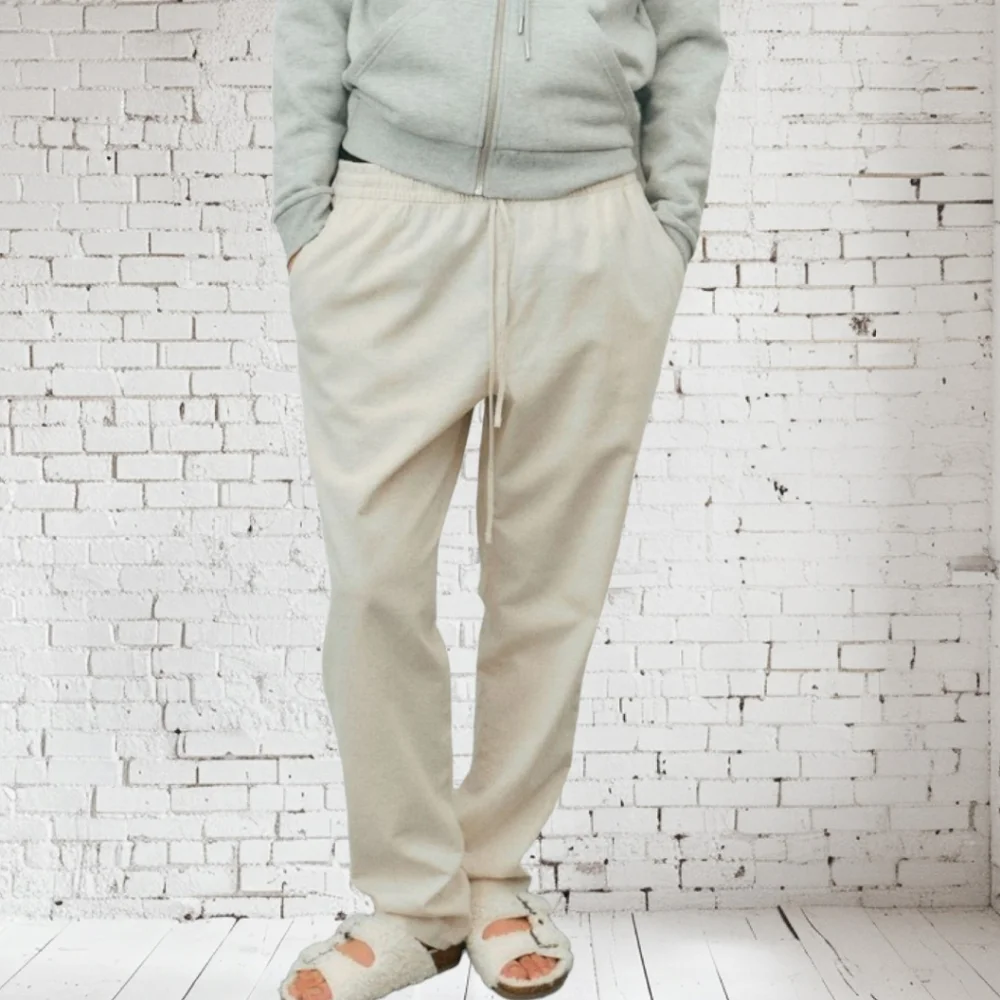H&M Light Beige Ankle Linen Blend Joggers Size Large